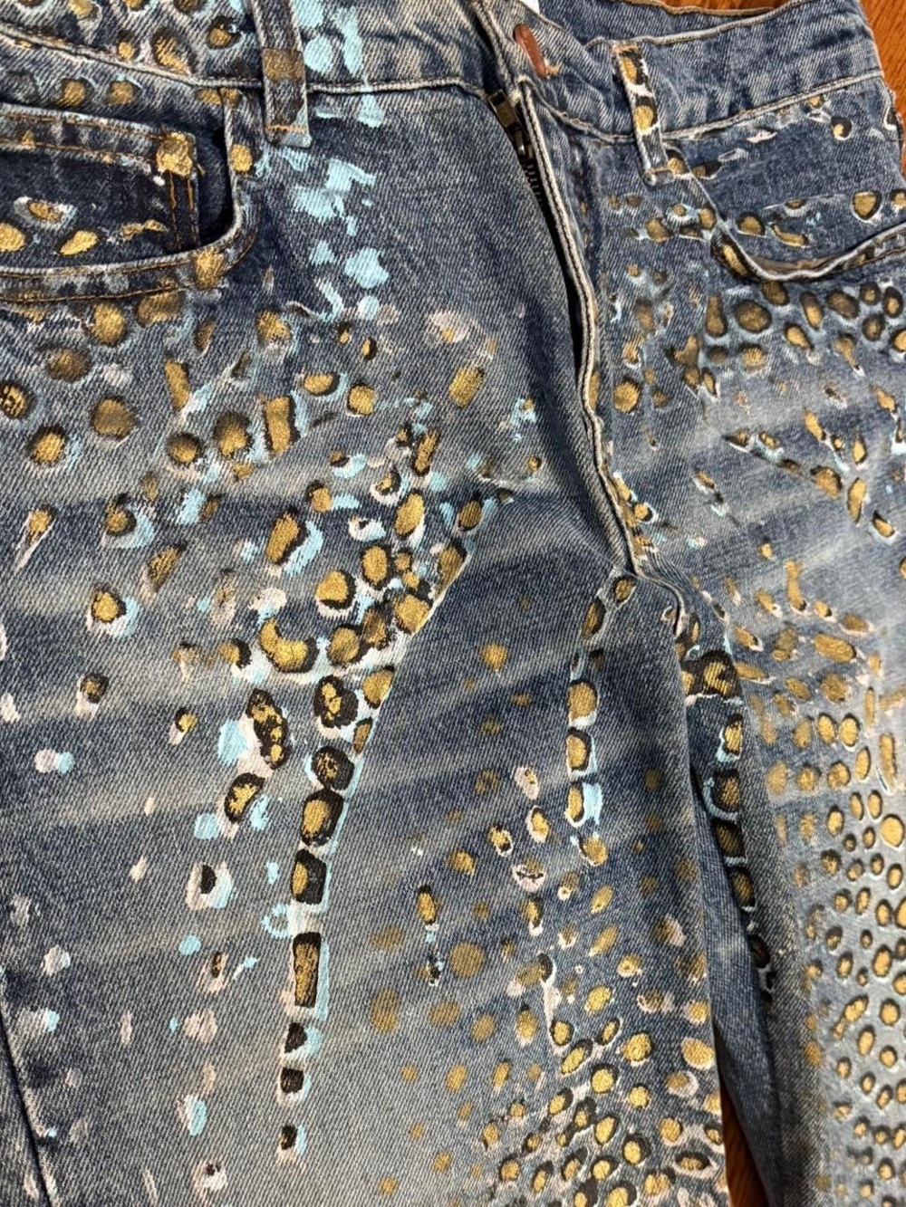 Roberto Cavalli Turquoise/Gold/Black Gold Leopard Cutout jeans - Picture 4 of 8